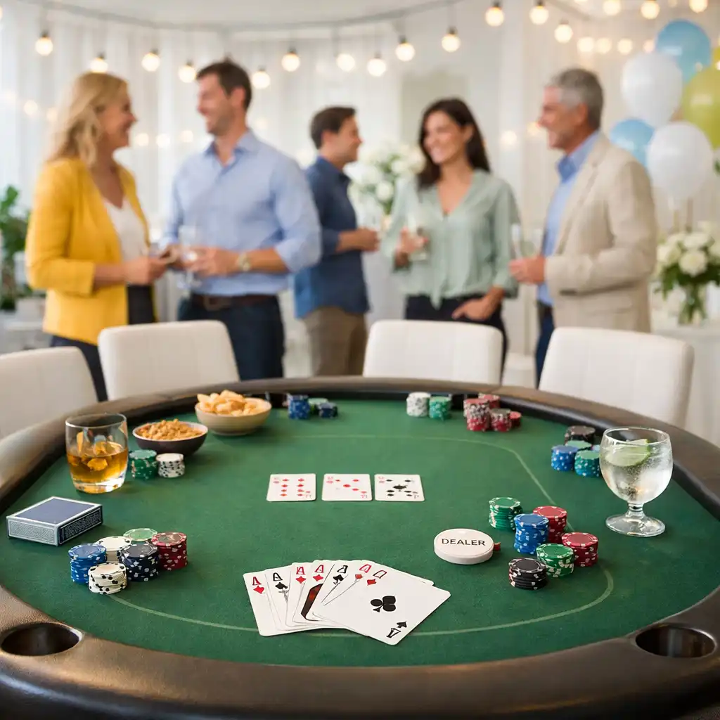 Elegancko zaaranżowany stół pokerowy podczas wieczornego wydarzenia offline